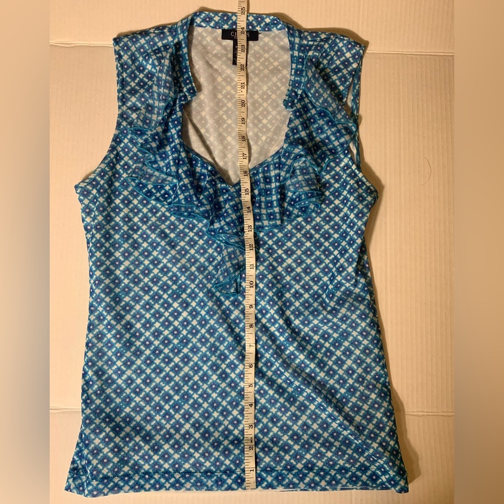 Chaps Blue Patterned Ruffle Blouse - Picture 4 of 5